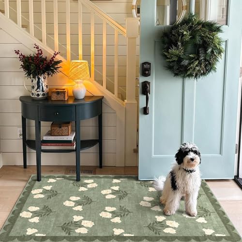 3x5 Floral Entry Rug (Flower - Green / 3' x 5' (Rectangular))