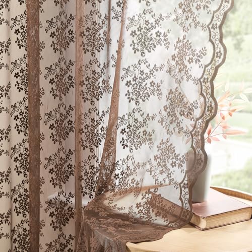 Vintage Lace Curtains 84 Inches Long (Brown / 52"W x 84"L (Pack of 2))
