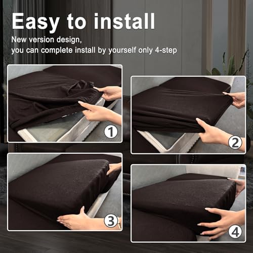 Leather Look Couch Cushion Covers Sofa Seat Slipcovers Sets Couches Furniture Protector for Sectional Armchair Loveseat Pets Kids Stretch Spandex Fabric (3 Cushion Sofa / 05 Chocolate)