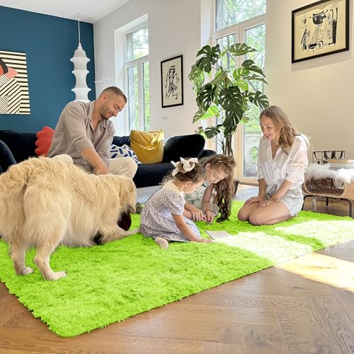 2x3 Machine Washable Small Bedside Rug (2x3 Ft / Lime Green)