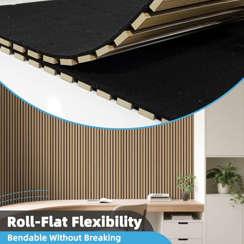 Roll Flat Design Acoustic Wood Slat Wall Panels (2-Pack - 95.3 x 23.8 Inch / Boxwood)