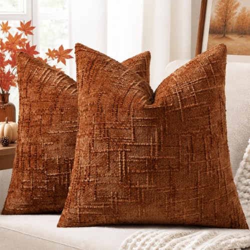 Textured Chenille Throw Pillow Covers 18x18 Set of 2 Rust (Rust / 18" x 18" (Pack of 2))