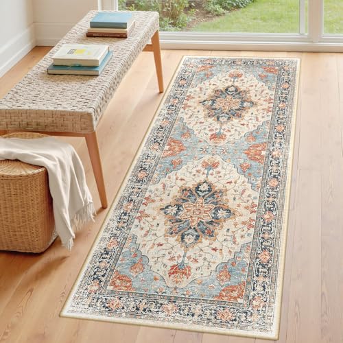 Washable Area Rug (Beige/Blue/Orange / 3' x 8' (Rectangular))