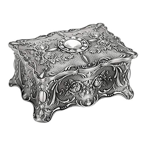 Vintage Trinket Jewelry Box for Ring Earrings Necklace Organizer (Small / Metallic Grey)