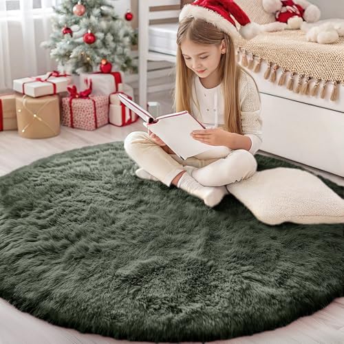 Olive Green Round Rugs for Bedroom (4 Ft Round / Olive Green)