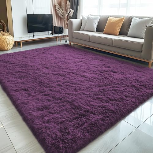 5x7 Machine Washable Large Area Rugs for Living Room (5x7 Ft / Dark Purple)