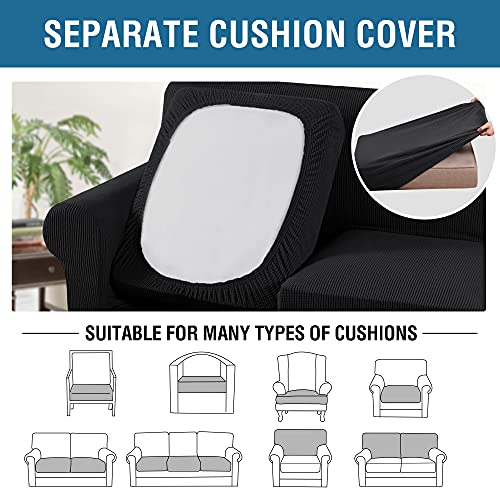 3 Piece Stretch Sofa Covers for 2 Cushion Loveseat Couch Covers for Living Room Furniture Cover (Medium / Black)