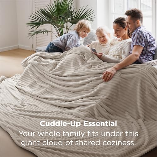 Extra Soft Large Fleece Blanket for Bed Beige 120"x120" (Beige / Large)