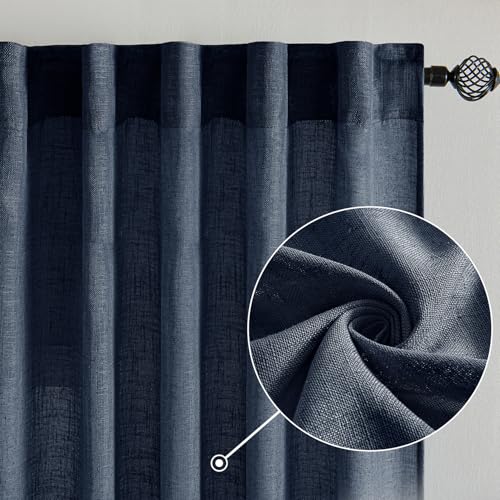 Navy Blue Linen Curtains 52x54 Inch 2 Panels for Bedroom Living Room (52"W x 54"L (Pack of 2) / Navy Blue)