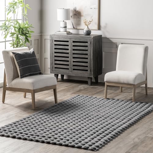Jeni Dark Grey Checkered Washable Area Rug (Jeni Dark Grey / 5' x 8' (Rectangular))