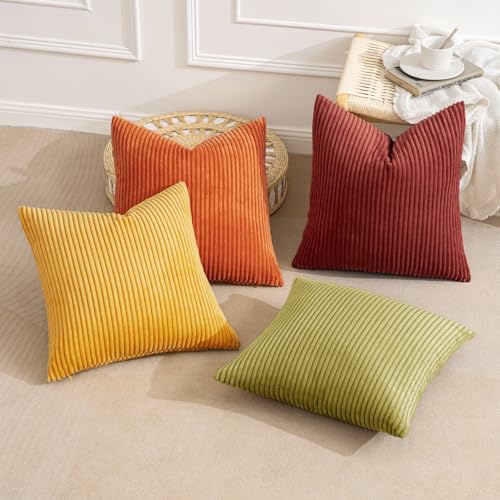 Fall Decorative Throw Pillow Covers Yellow Orange Rust 18x18 (18" x 18" (Pack of 4) / Yellow Orange)
