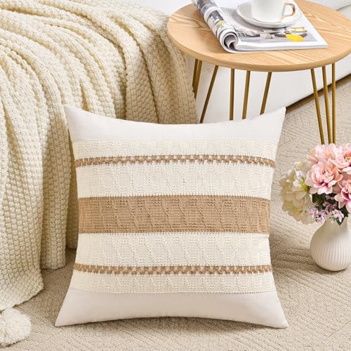 Set of 1 Boho Neutral Decorative Throw Pillow Cover 20x20 Inch for Couch Bed Sofa (20" x 20" (Pack of 1) / Neutral)