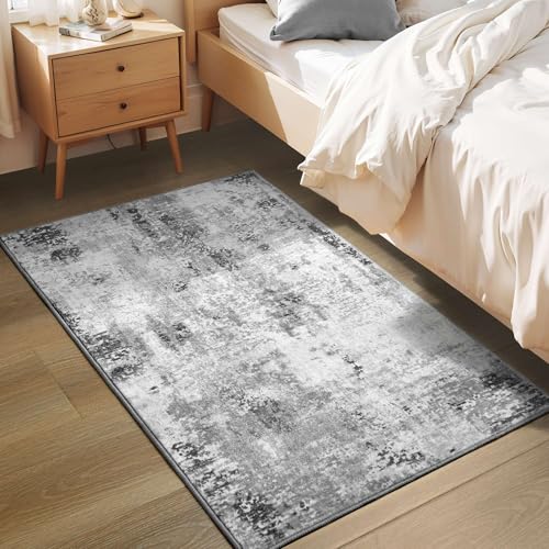 Entrance Rugs Indoor 2x3 Grey Entry Rug Washable Abstract Small Area Rug Non (Grey / 2' x 3' (Rectangular))