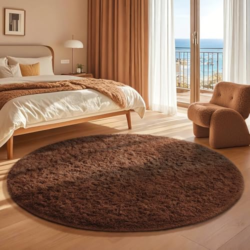 Round Rug 4Ft Brown Circle Area Rug (Brown / 4' (Round))