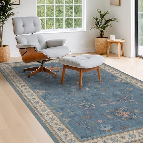 Washable 4x6 Small Rug for Living Room (4' x 6' (Rectangular) / Dusty Blue)