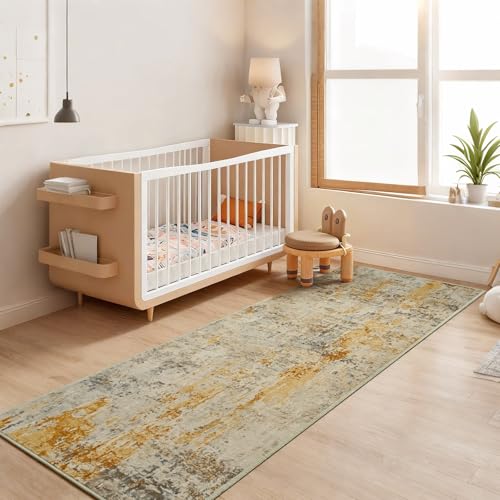 2x6 Beige Rug Runners for Hallways Kitchen Runner Rug Non Slip Washable Tan Long Runner Rugs with Rubber Backing Soft Abstract Carpet Runner for Bedroom (Beige / 2' x 6' (Runner))