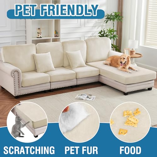 Couch Cover Stretch Velvet Sofa Cushion Cover 3 (Cream / 3PC Seater or Backrest)