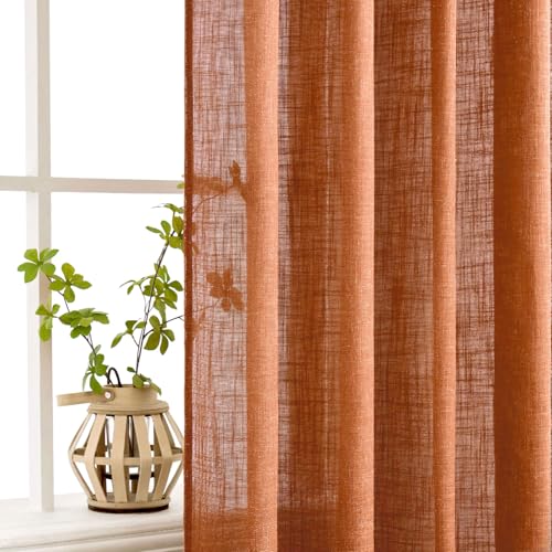 Orange Fall Linen Curtains 52x90 Inch 2 Panels for Bedroom (52"W x 90"L (Pack of 2) / Orange)