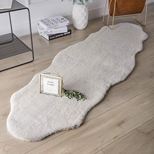 Ultra Soft Faux Rabbit Fur Chair Couch Cover Area Rug for Bedroom Floor Sofa Living Room Grey 2 x 6 Feet (2 x 6 ft / Grey)