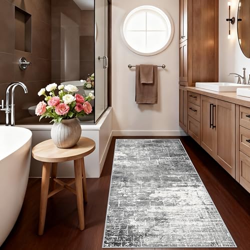 2x6 Abstract Kitchen Runner Rug (2' x 6' (Rectangular) / Black/Grey)
