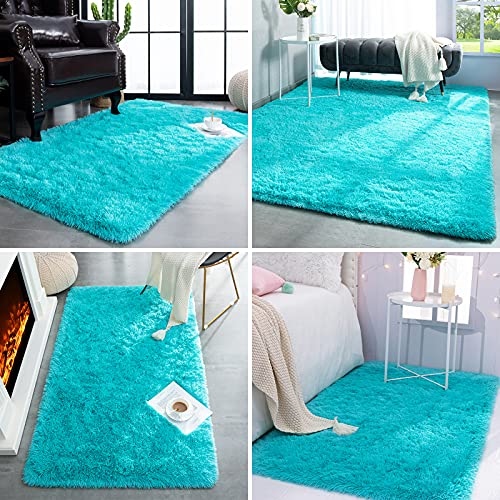 Super Soft Shaggy Rugs Fluffy Carpets (4' x 6' (Rectangular) / Blue)
