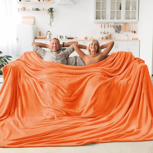 Fleece Blanket Soft Fall Oversized Bed Blanket Orange 120"x120" (Orange / Oversized King(120"x120"))