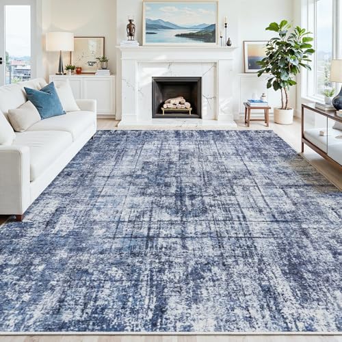 9x12 Washable Area Rug for Living Room Bedroom (Navy/Light Gray / 9' x 12' (Rectangular))