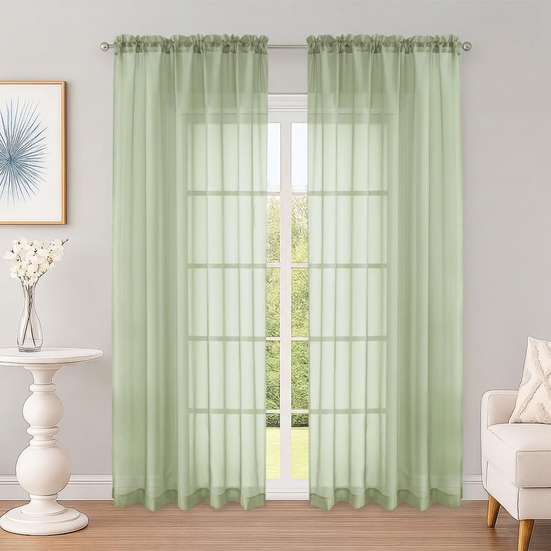 Light Green Sheer Curtains 84 Inch 2 Panels for Living Room 59" Wide (Light Green / 59"W x 84"L (Pack of 2))