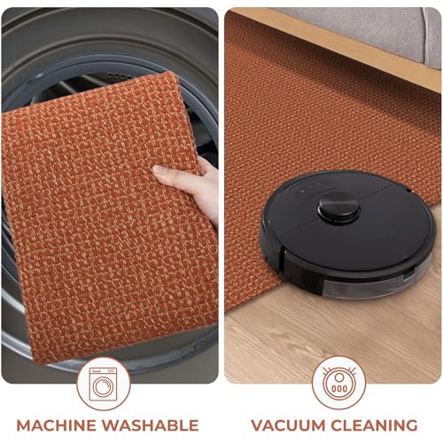 Extra Long Runners for Hallways 3x18 ft Washable Kitchen Runner Non Slip Rubber Backed Hallway Rug Cotton Entryway Runner Rug Floor Carpet for Indoor Hall (Orange/Tan / 3' x 18' (Runner))