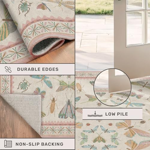Insect Print 8ft Long Hallway Runner Rug (2'6" x 8' (Runner) / Beige Pink)