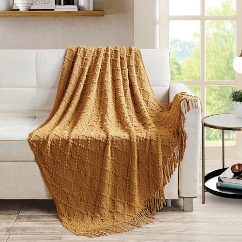 Almond Throw Blanket 50 x70 Inch Jacquard Throw Knitted Blanket (Jacquard-almond / 50"x70")