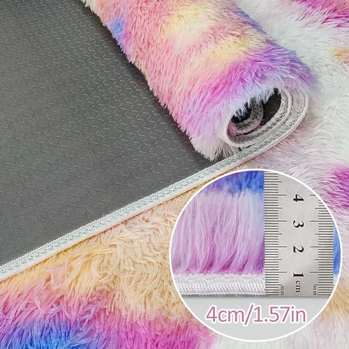 Fluffy Colorful Rug for Bedroom Girls 4x6 Kawaii Rainbow Tie Dye Area Rug Fuzzy Indoor Floor Unicorn Rug for Living Room Kids Nursery Baby Princess Room Dorm Home Decor Aesthetic Carpets (Tie-dyed Colorful / 4' x 6' (Rectangular))