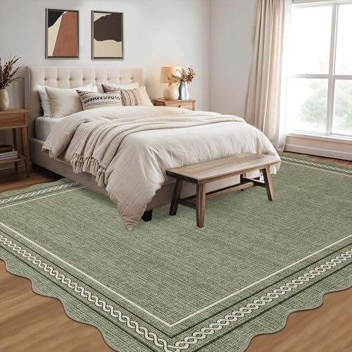 Scalloped Washable Rugs 5x7 (Green / 5' x 7' (Rectangular))