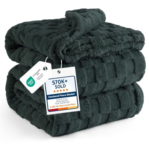 Checkered Soft Cozy King Size Blankets for Bed (Dark Green / King (108" X 90"))