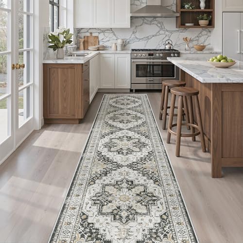 Washable Runner Rugs 2x10 Long for Hallway Kitchen (Black / 2' x 10' (Runner))