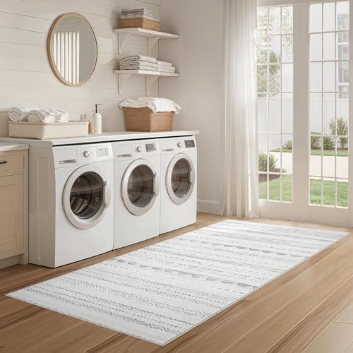 Boho 2x6 Runner Rug Machine Washable Rugs Non Slip Gray (Boho Grey / 2' X 6' (Runner))