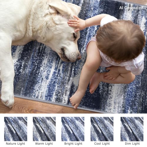 Abstract 2x3 Area Rug Small Washable Entryway Rug Non Slip Door Mat (Navy Blue and Gray / 2' x 3' (Rectangular))