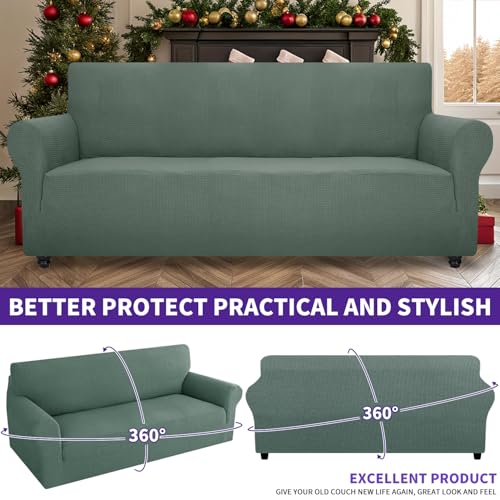 Stretch Oversized Couch Cover Universal Sofa Covers for Living Room Dogs Pet Furniture Protector Spandex Extra Large Sofa Slipcovers with Anti Slip Foam Sticks (Pea Green / X-Large (92"-115"))