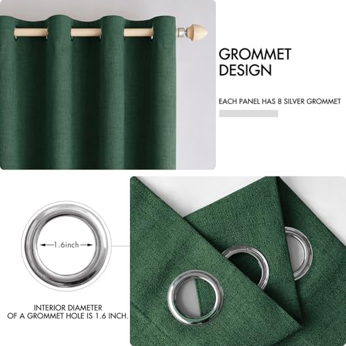 100% Blackout Linen Curtains for Bedroom 52x90 Inches Emerald Green (Emerald Green / 52"W x 90"L (Pack of 2))