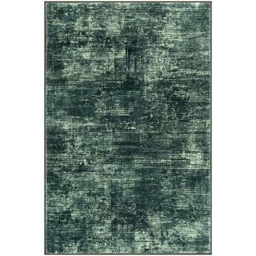 Abstract Area Rug 3x5 Ft Washable Rugs for Entryway Indoor (Dark Green / 3' x 5' (Rectangular))
