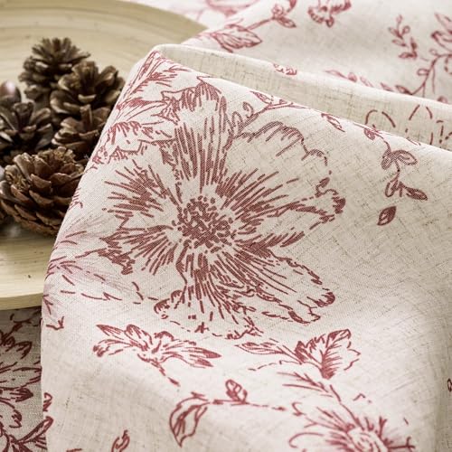 Floral Lined Linen Curtains 108 Long for Living Room 2 Panels (Lined Brick Red / 50"W x 108"L (Pack of 2))