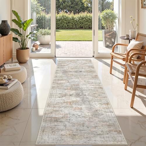 2x8 Runner Rug Non Slip (Grey/Rust / 2' x 8' (Runner))