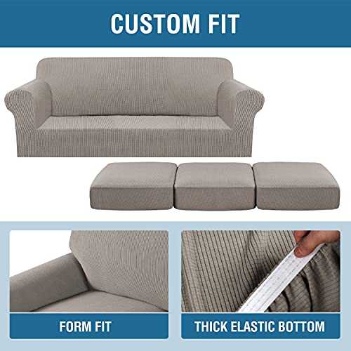 4 Piece Stretch Sofa Covers for 3 Cushion Couch Covers for Living Room Furniture Slipcovers (Large / Taupe)