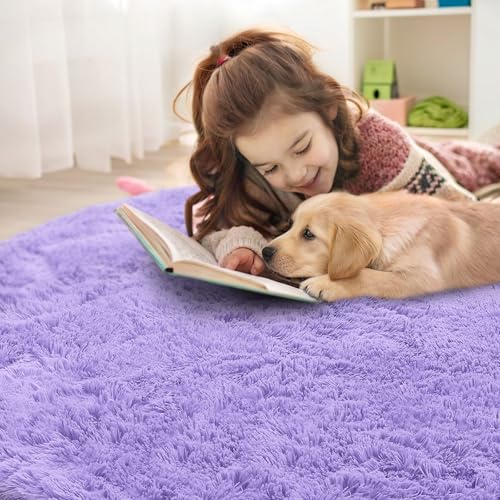 Light Purple Round Rugs for Bedroom (8 Ft Round / Light Purple)