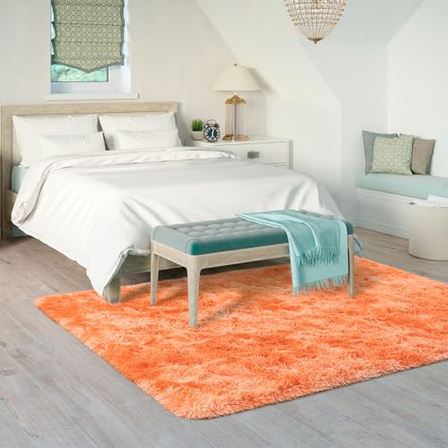Fluffy Rug for Bedroom Living Room (3' x 5' / Orange)