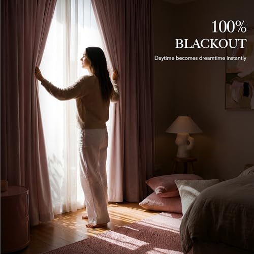 Pink 100%Blackout Linen Curtains for Girl's Room W52 x L84 (Pink / 52"W x 84"L (Pack of 2))