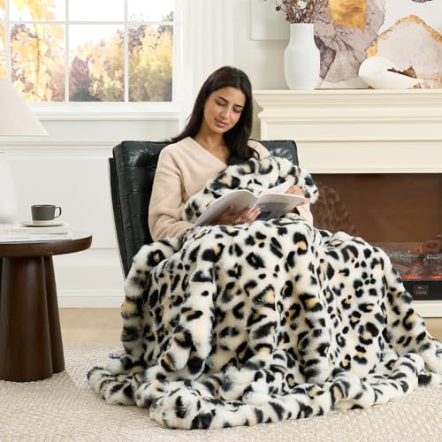 Leopard Print Faux Fur Throw Blanket for Couch (Leopard / Throw(50" x 60"))