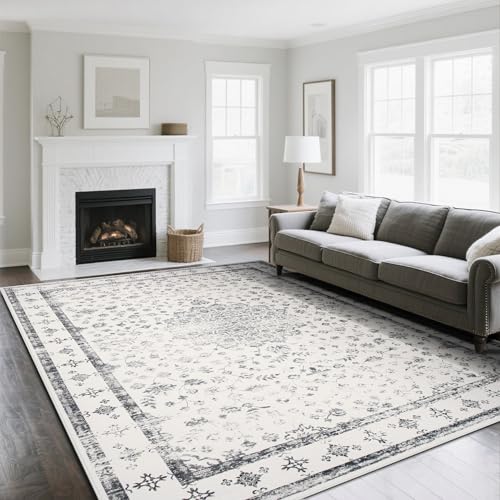 8x10 Washable Area Rugs for Living Room (8' x 10' (Rectangular) / Gray-white)