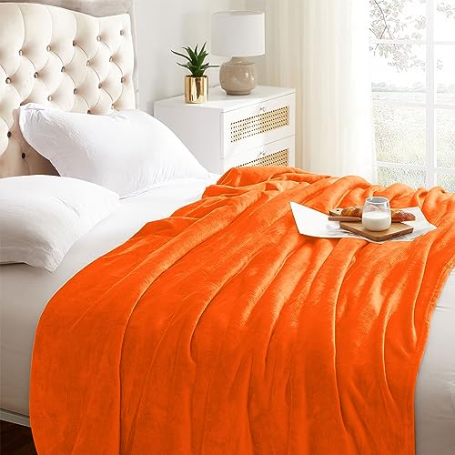 Super Soft Fall Throw Blanket Premium Silky Flannel Fleece Twin Size Orange Microfiber Lightweight Blanket All Season Use (Orange / Twin(60"x80"))