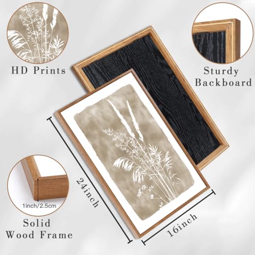 Beige Neutral Floral Canvas Wall Art 16x24 Inch Framed Brown Botanital Wall Decor Large Rustic Farmhouse Wildflower Artwork Boho Vintage Plant Art Prints Set of 3 for Living Room Bedroom Office (Beige Floral / 24"L x 16"W)